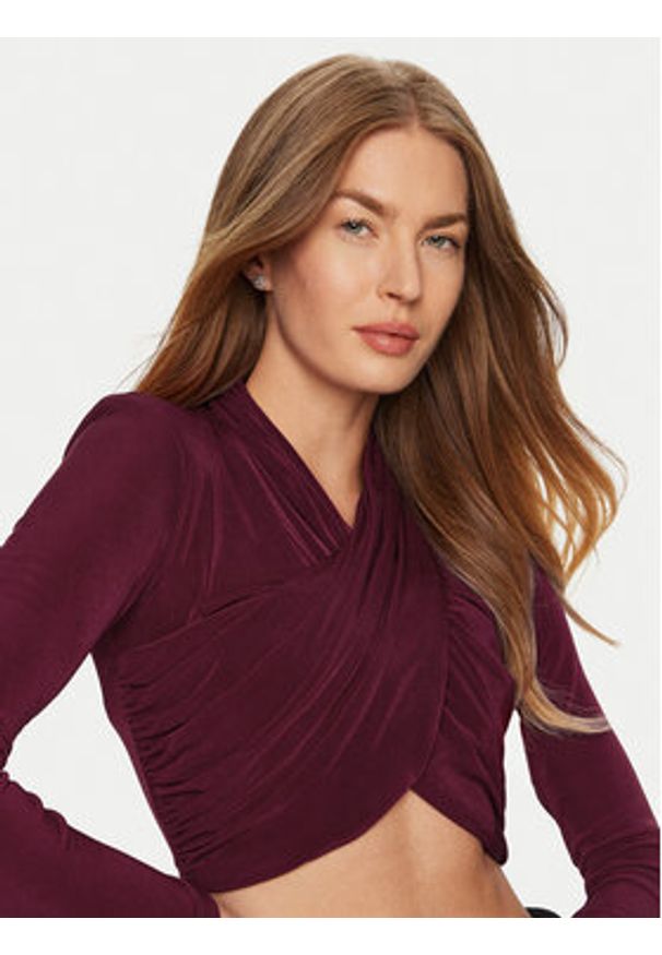 BARDOT Bluzka 58746TB Bordowy Slim Fit. Kolor: czerwony. Materiał: syntetyk
