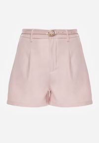 Born2be - Różowe Eleganckie Szorty z Wysokim Stanem i Wąskim Paskiem z Klamrą Rissarah. Okazja: na co dzień. Stan: podwyższony. Kolor: różowy. Wzór: gładki. Styl: elegancki #3