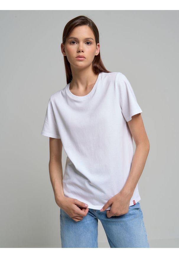 Big-Star - Koszulka damska biała Dorizi 101. Kolor: biały. Materiał: materiał, skóra, bawełna. Długość rękawa: krótki rękaw. Długość: krótkie. Wzór: gładki