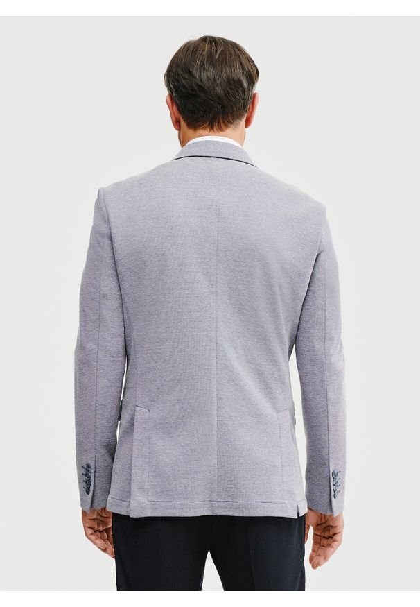 Pako Lorente - Granatowa marynarka melanż. Okazja: na co dzień. Kolor: niebieski. Materiał: poliester, bawełna, dzianina. Wzór: melanż. Sezon: wiosna. Styl: casual