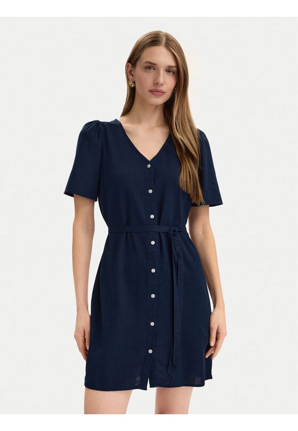 Vero Moda Sukienka letnia Mymilo 10340466 Granatowy Regular Fit. Kolor: niebieski. Materiał: wiskoza, len. Sezon: lato