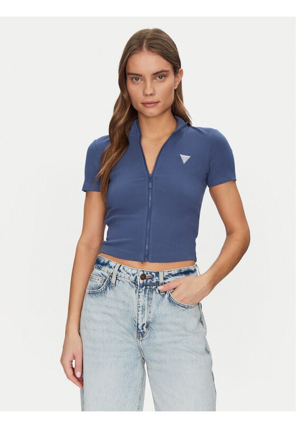 Guess Bluzka V5GP25 KCRS2 Niebieski Slim Fit. Kolor: niebieski. Materiał: wiskoza