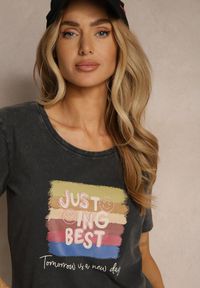 Renee - Czarny T-shirt z Bawełny z Nadrukiem Inaren. Okazja: na co dzień. Kolor: czarny. Materiał: bawełna. Wzór: nadruk. Styl: klasyczny, casual #3