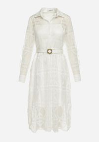 Born2be - Biała Rozkloszowana Sukienka Midi z Haftowanej Tkaniny Abdiela. Kolor: biały. Materiał: tkanina. Długość rękawa: na ramiączkach. Wzór: haft. Długość: midi #3