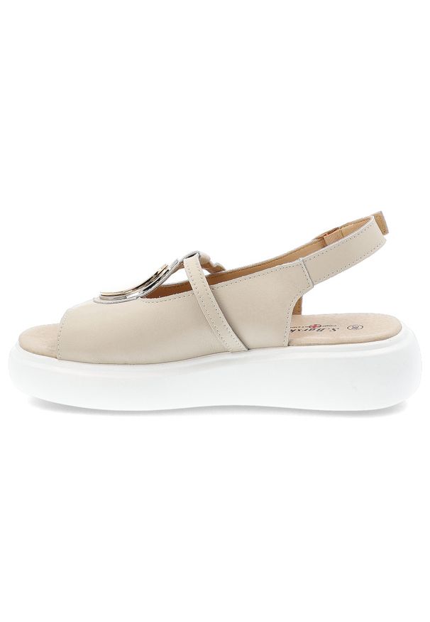 Beżowe Sandały S.Barski Stylowe Obuwie Damskie Z Broszką. Okazja: na co dzień. Zapięcie: pasek. Kolor: beżowy. Materiał: materiał. Wzór: aplikacja. Sezon: lato. Obcas: na platformie. Styl: elegancki