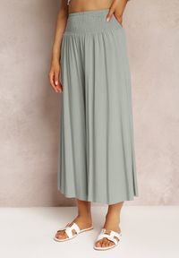 Renee - Jasnozielone Szerokie Spodnie High Waist o Długości 7/8 Rathi. Stan: podwyższony. Kolor: zielony. Materiał: tkanina, wiskoza #6