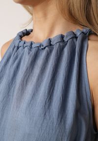 Born2be - Niebieska Wiskozowa Sukienka Bez Rękawów z Warkoczowym Splotem przy Dekolcie Shirineli. Okazja: na co dzień. Kolekcja: plus size. Kolor: niebieski. Materiał: wiskoza. Długość rękawa: bez rękawów. Wzór: ze splotem. Typ sukienki: proste, dla puszystych. Styl: boho, elegancki, klasyczny, casual #8