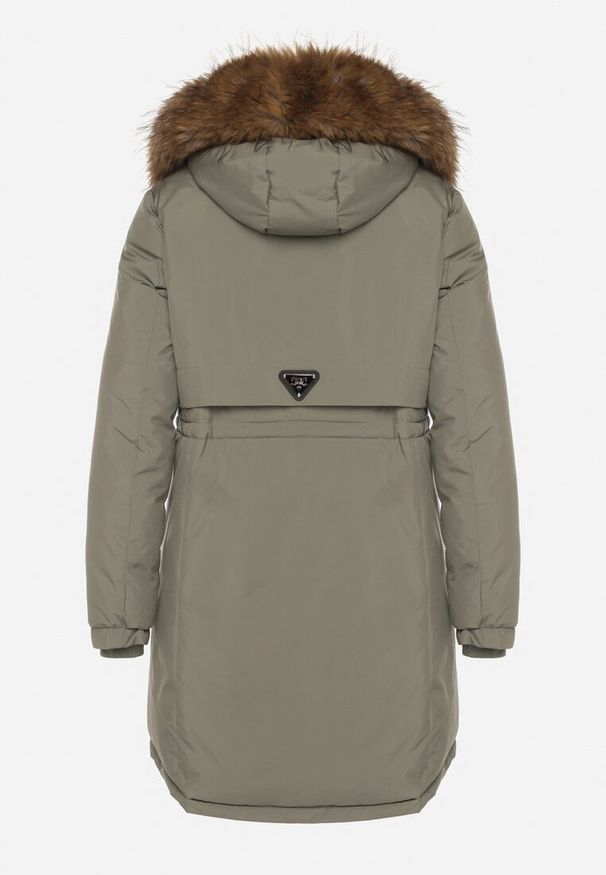 Born2be - Zielona Casualowa Kurtka Parka z Kapturem z Futerkiem Nallorea. Okazja: na co dzień. Typ kołnierza: kaptur. Kolor: zielony. Materiał: futro. Styl: casual