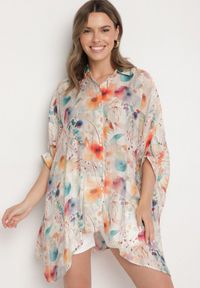 Born2be - Beżowa Koszula z Bawełną w Kwiaty Linovianna. Okazja: na co dzień. Kolor: beżowy. Materiał: bawełna. Wzór: kwiaty. Styl: casual, elegancki