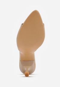 Born2be - Ciemnobeżowe Klapki na Szpilce z Otwartym Noskiem w Szpic Sewnessa. Okazja: na spotkanie biznesowe, do pracy. Nosek buta: otwarty. Kolor: beżowy. Materiał: jeans, koronka. Obcas: na szpilce. Styl: biznesowy, elegancki #8