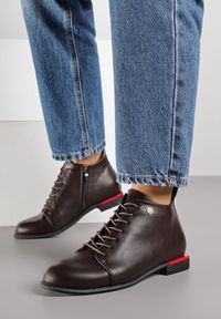 Born2be - Brązowe Botki Typu Trzewiki Vices Implie. Okazja: na co dzień. Kolor: brązowy. Materiał: jeans, skóra. Styl: klasyczny, casual, elegancki