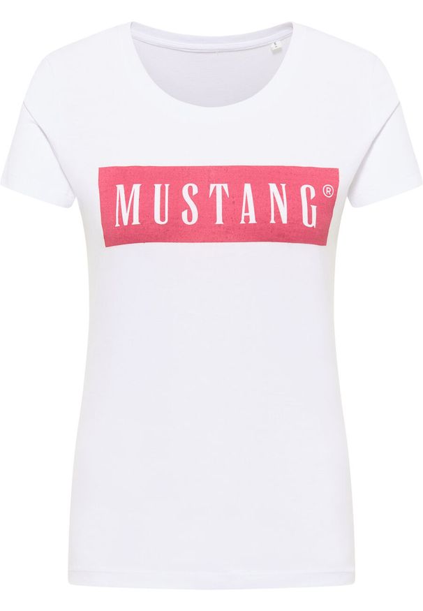 Mustang - MUSTANG ALINA C DAMSKI T-SHIRT KOSZULKA LOGO NADRUK GENERAL WHITE 1013220 2045. Wzór: nadruk