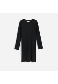 Reserved - Dzianinowa sukienka w prążek - Czarny. Kolor: czarny. Materiał: dzianina. Wzór: prążki #1