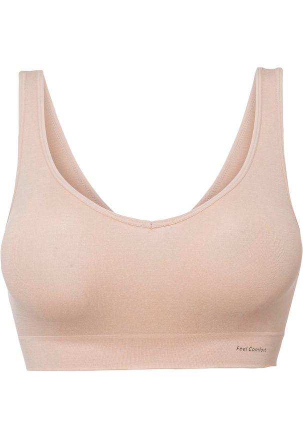 bonprix - Biustonosz bezszwowy bustier Feel Comfort. Kolor: beżowy. Materiał: materiał