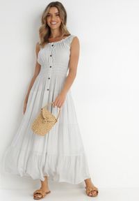 Born2be - Biała Sukienka Abill. Kolor: biały. Długość rękawa: bez rękawów. Sezon: lato. Styl: boho, wakacyjny. Długość: maxi