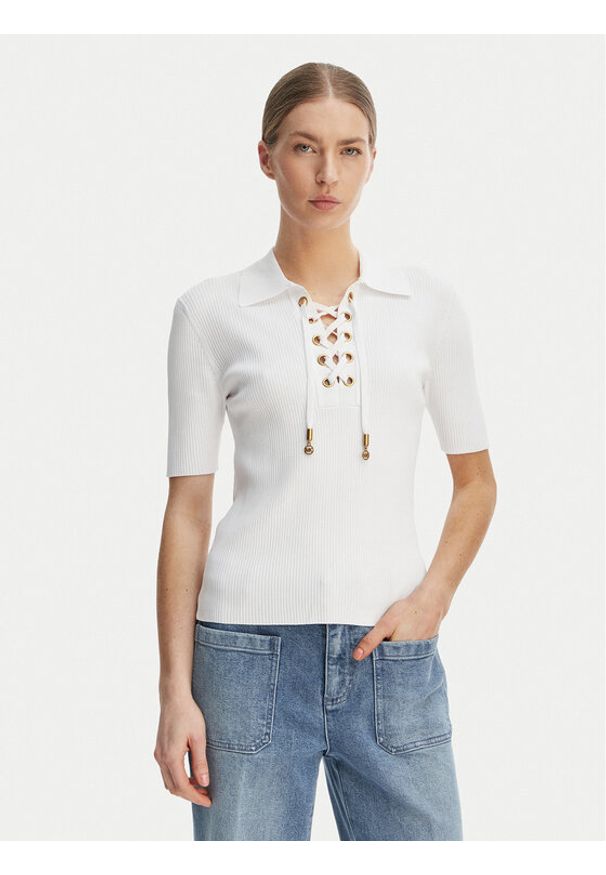 MICHAEL Michael Kors Bluzka MS661FZ5ZV Biały Slim Fit. Kolor: biały. Materiał: syntetyk