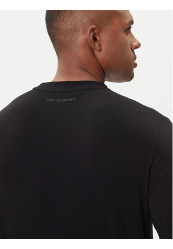 Karl Lagerfeld - KARL LAGERFELD Longsleeve 755052 554235 Czarny Regular Fit. Typ kołnierza: dekolt w karo. Kolor: czarny. Materiał: bawełna. Długość rękawa: długi rękaw
