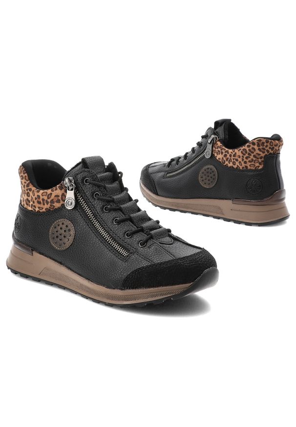 Czarne Sneakersy Rieker Ocieplane Obuwie Damskie. Okazja: na co dzień. Zapięcie: zamek. Kolor: czarny. Materiał: skóra ekologiczna. Styl: casual, sportowy, klasyczny