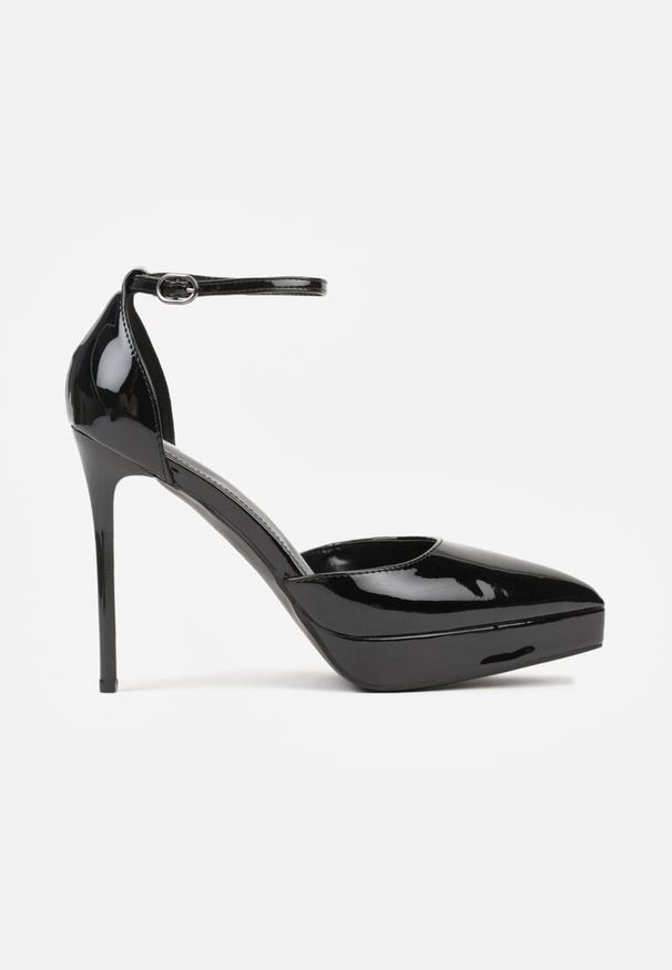 Renee - Czarne Szpilki Lakierowane z Platformą Nilafera. Okazja: na co dzień. Zapięcie: sprzączka. Kolor: czarny. Materiał: lakier. Obcas: na platformie. Styl: casual, elegancki