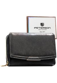 Czarny portfel damski ze skóry ekologicznej zamykany na zatrzask i suwak - Peterson. Kolor: czarny. Materiał: skóra ekologiczna #1
