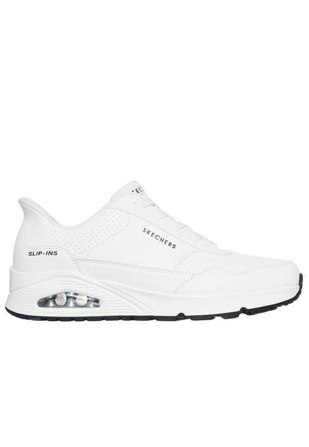skechers - Buty męskie Skechers Slip-ins: Uno Banksia Luxe 183023WHT - białe. Okazja: na co dzień. Zapięcie: sznurówki. Kolor: biały. Materiał: materiał, guma, skóra. Szerokość cholewki: normalna. Model: Skechers Sport