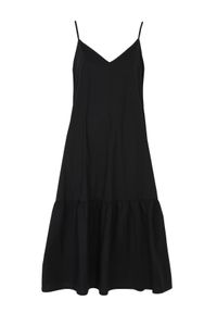 TOP SECRET - Gładka sukienka na cienkich ramiączkach z falbaną. Kolor: czarny. Długość rękawa: na ramiączkach. Wzór: gładki. Typ sukienki: koszulowe #4