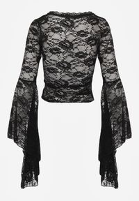 Born2be - Czarna Koronkowa Bluzka z Rozkloszowanymi Długimi Rękawami Ablea. Okazja: na co dzień, na imprezę. Kolor: czarny. Materiał: koronka. Długość rękawa: długi rękaw. Długość: długie. Styl: casual, elegancki #7