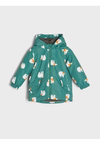 Sinsay - Kurtka z kapturem - zielony. Typ kołnierza: kaptur. Kolor: zielony. Materiał: polar. Wzór: motyw zwierzęcy #1