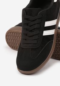 Born2be - Czarne Sneakersy Ozdobione Paskami Nalierre. Okazja: na co dzień. Zapięcie: pasek. Kolor: czarny. Materiał: jeans. Wzór: aplikacja #3