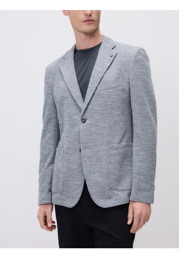 Reserved - Dzianinowa marynarka slim fit - szary. Kolor: szary. Materiał: dzianina