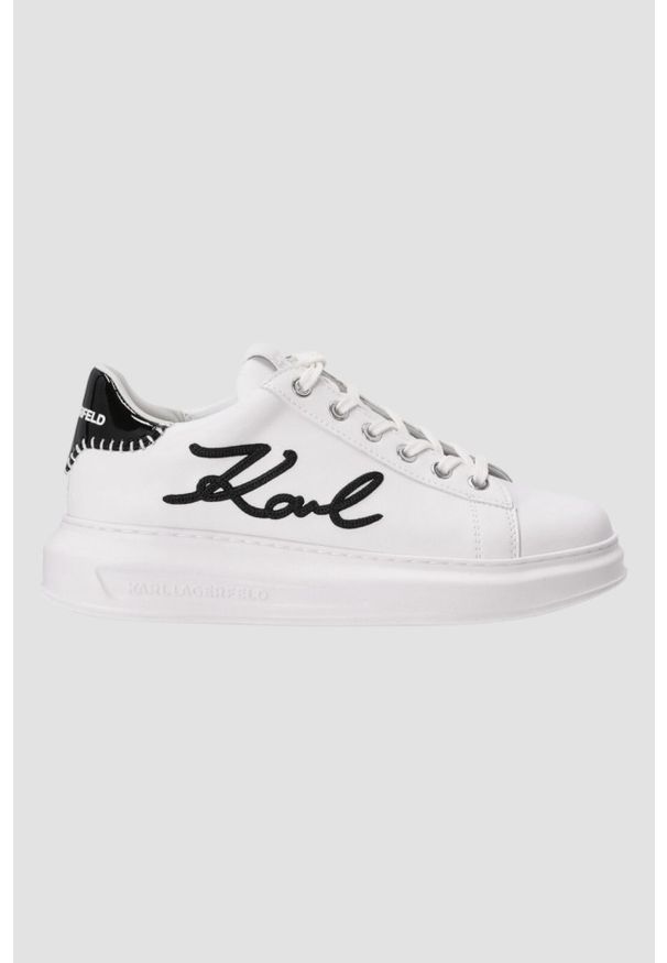 Karl Lagerfeld - KARL LAGERFELD Białe damskie sneakersy skórzane Kapri Karl NFT Lo Lace. Okazja: na co dzień. Kolor: biały. Materiał: skóra