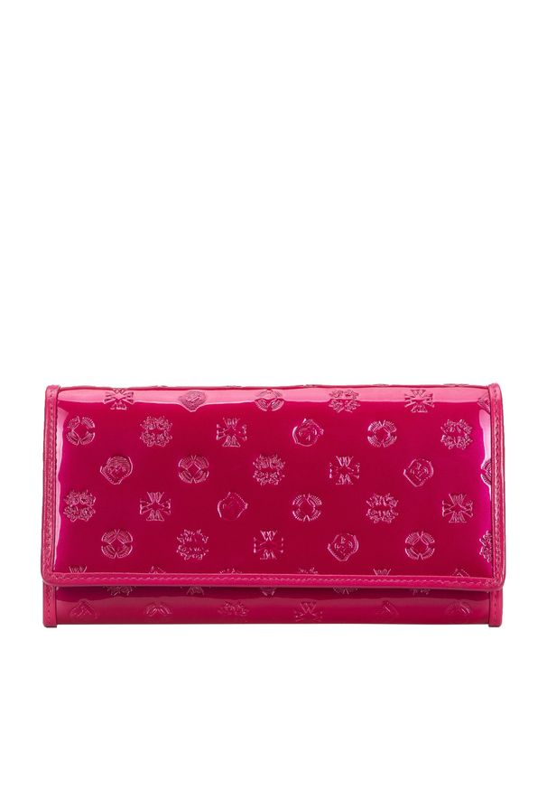 Wittchen - Damski portfel skórzany lakierowany z monogramem różowy. Kolor: różowy. Materiał: skóra, lakier. Wzór: aplikacja