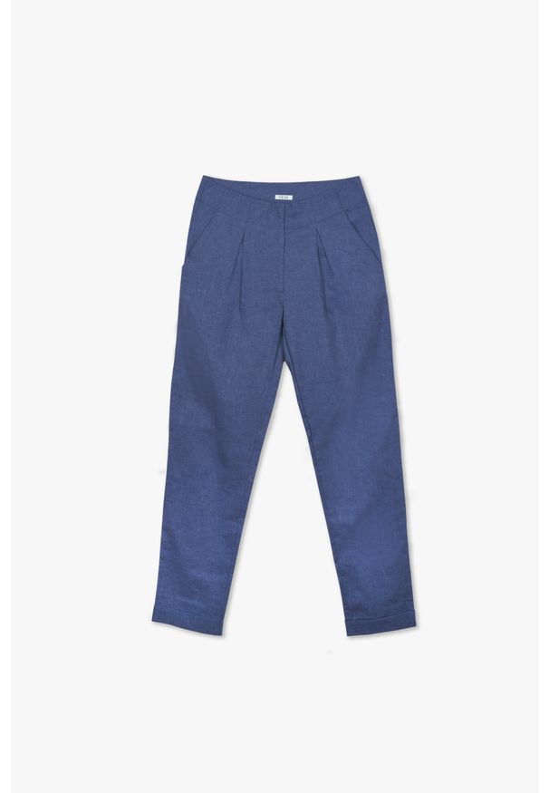 VEVA - Lniane spodnie damskie Linen horizon jeansowe. Okazja: do pracy. Materiał: len, jeans. Sezon: lato. Styl: wakacyjny, elegancki
