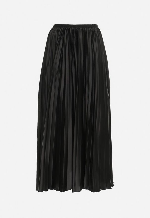 Born2be - Czarna Spódnica Plisowana z Gumką w Pasie Orielin. Kolor: czarny. Materiał: satyna, koronka. Styl: elegancki