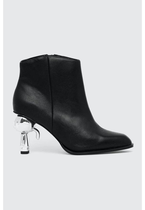 Karl Lagerfeld botki skórzane IKON HEEL damskie kolor czarny na słupku KL39035. Kolor: czarny. Materiał: skóra. Obcas: na słupku. Wysokość obcasa: średni