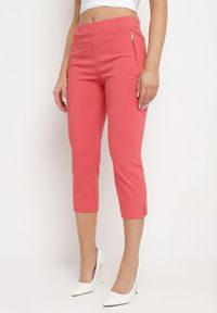 Born2be - Różowe Spodnie o Długości 3/4 z Elastyczną Gumką w Pasie i Wiązaniem Cidasara. Kolor: różowy #1