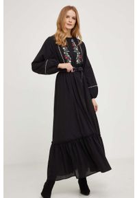 Answear Lab sukienka bawełniana kolor czarny maxi rozkloszowana. Kolor: czarny. Materiał: bawełna. Wzór: haft. Typ sukienki: rozkloszowane. Styl: wakacyjny. Długość: maxi #4