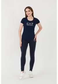 EA7 Emporio Armani - EA7 Granatowy t-shirt ze srebrnym logo. Kolor: niebieski #6
