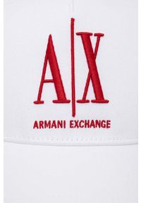 Armani Exchange czapka bawełniana kolor biały z aplikacją. Kolor: biały. Materiał: bawełna. Wzór: aplikacja #2