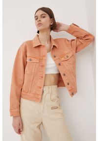 Superdry kurtka jeansowa damska kolor pomarańczowy przejściowa. Okazja: na co dzień. Kolor: pomarańczowy. Materiał: jeans. Styl: casual