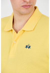 La Martina - LA MARTINA Żółte męskie polo z małym logo, Rozmiar M. Typ kołnierza: polo. Kolor: żółty #6