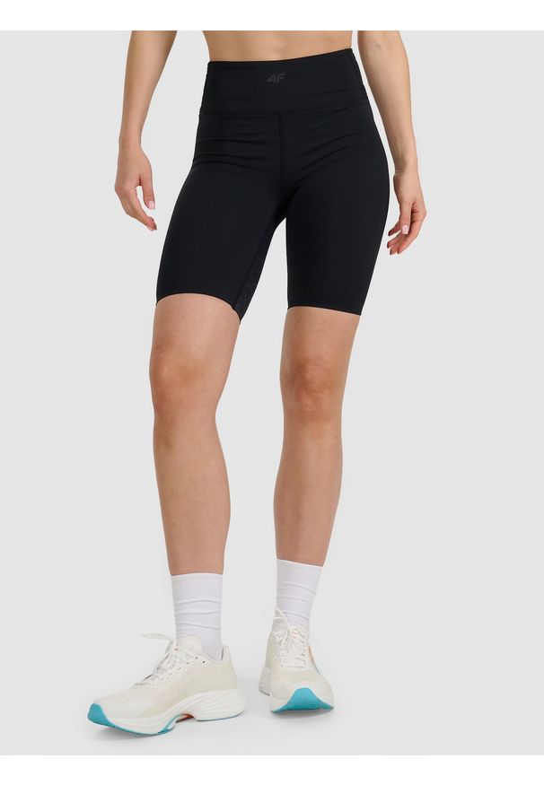 4f - 4F Legginsy kolarki do biegania szybkoschnące damskie - czarne L. Stan: podwyższony. Kolor: czarny. Materiał: syntetyk, włókno, materiał. Sport: fitness