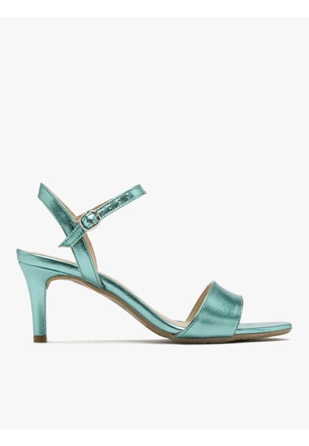 Ryłko - Sandały na szpilce w kolorze morskim. Kolor: niebieski. Materiał: skóra. Obcas: na szpilce. Styl: street. Wysokość obcasa: średni
