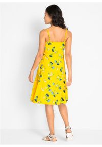 Sukienka z dżerseju z nadrukiem bonprix żółty cytrynowy w kwiaty. Kolor: żółty. Materiał: jersey. Długość rękawa: na ramiączkach. Wzór: nadruk, kwiaty #5