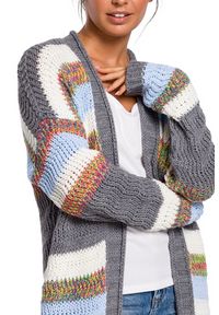 BE Knit - Kolorowy długi sweter kardigan narzutka z modnym splotem. Materiał: materiał, akryl. Długość rękawa: długi rękaw. Długość: długie. Wzór: ze splotem, kolorowy #3