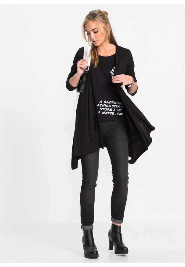 bonprix - Kardigan z miękkiej mieszanki wiskozy. Kolor: czarny. Materiał: wiskoza. Długość: długie