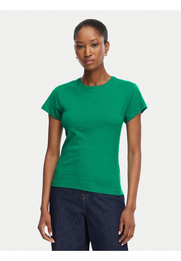 TOMMY HILFIGER - Tommy Hilfiger T-Shirt WW0WW48702 Zielony Slim Fit. Kolor: zielony. Materiał: bawełna