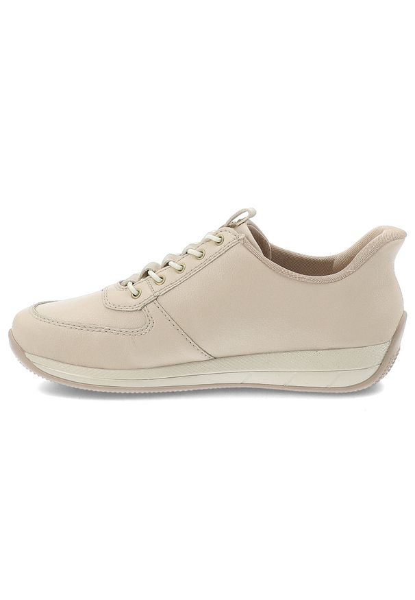 Beżowe Sneakersy Rieker Modne Obuwie Damskie. Okazja: na co dzień. Kolor: beżowy. Materiał: skóra. Styl: elegancki, casual