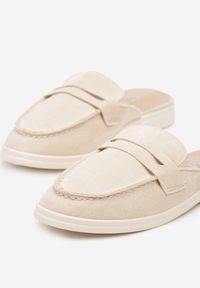 Born2be - Beżowe Klapki Typu Mule z Przeszyciami Firavone. Okazja: na co dzień. Kolor: beżowy. Materiał: jeans. Sezon: lato. Obcas: na obcasie. Styl: elegancki, casual. Wysokość obcasa: niski #3