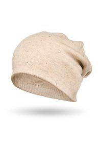 Czapka damska Peterson PTN HAT-05 beżowa. Kolor: beżowy. Materiał: materiał. Wzór: aplikacja. Sezon: zima